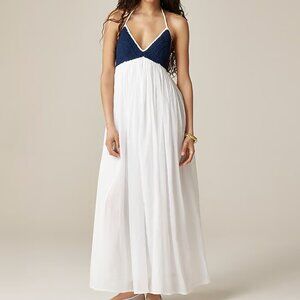 J. Crew Women's Crochet mixy dress Large White‎ Navy Color